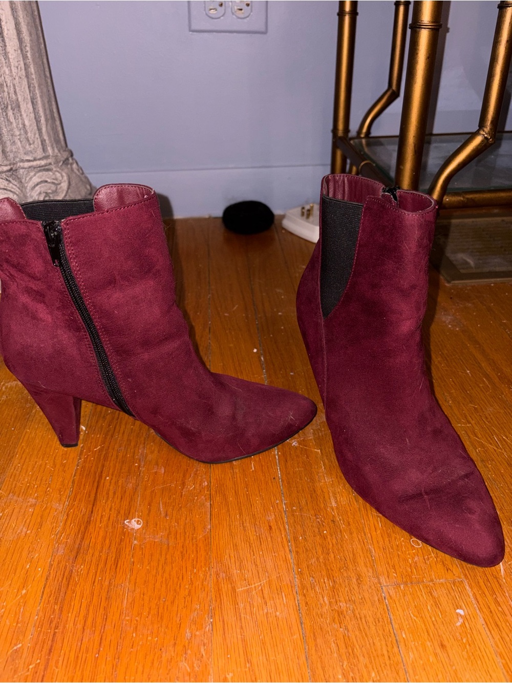 Women's Burgundy Suede Pointed Toe Ankle Boots
